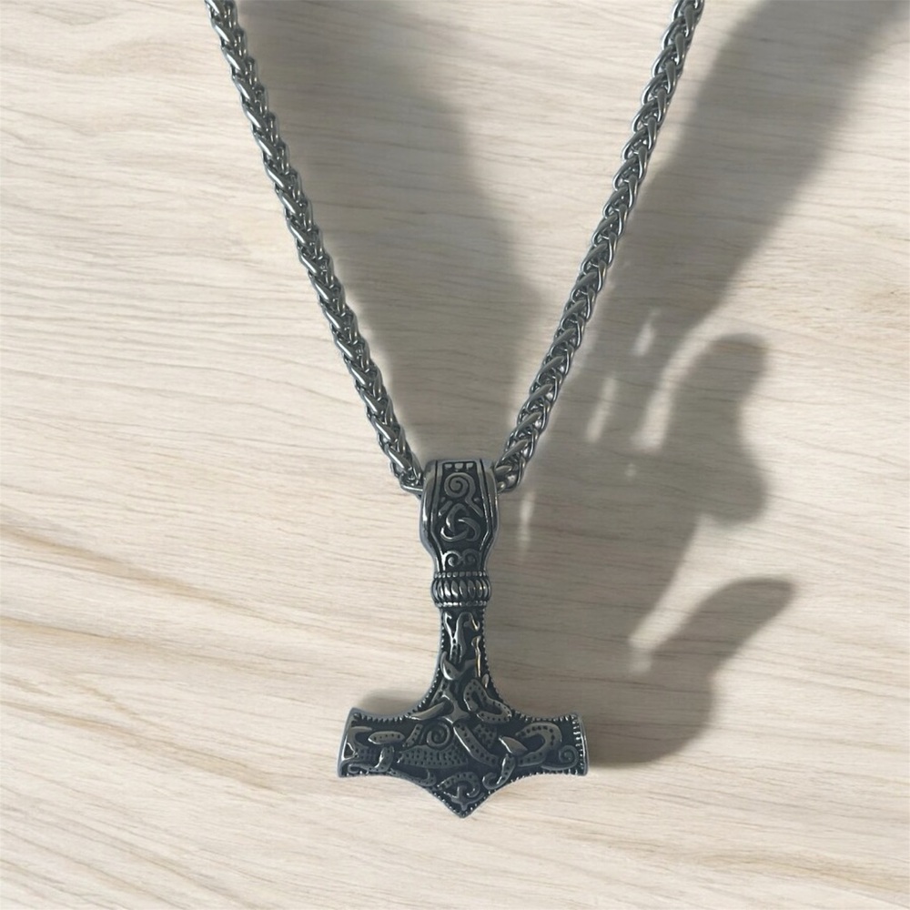 Men's hypoallergenic 316L Stainless Steel Viking Thors Hammer Pendant Necklace